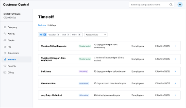 Justworks Time Off Internal project preview