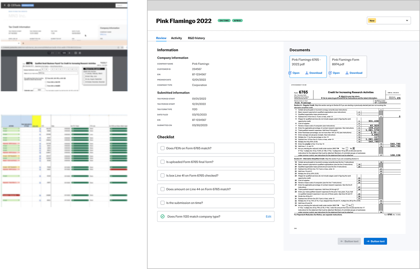 Tax credit management internal tool