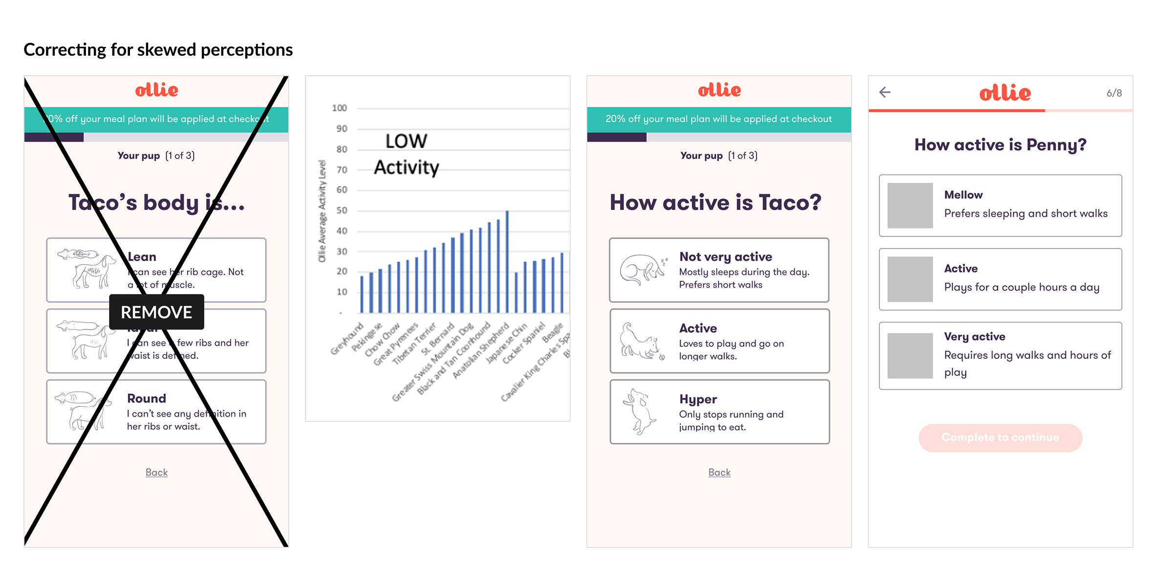 Ollie onboarding body type question removed and activity level question clarified