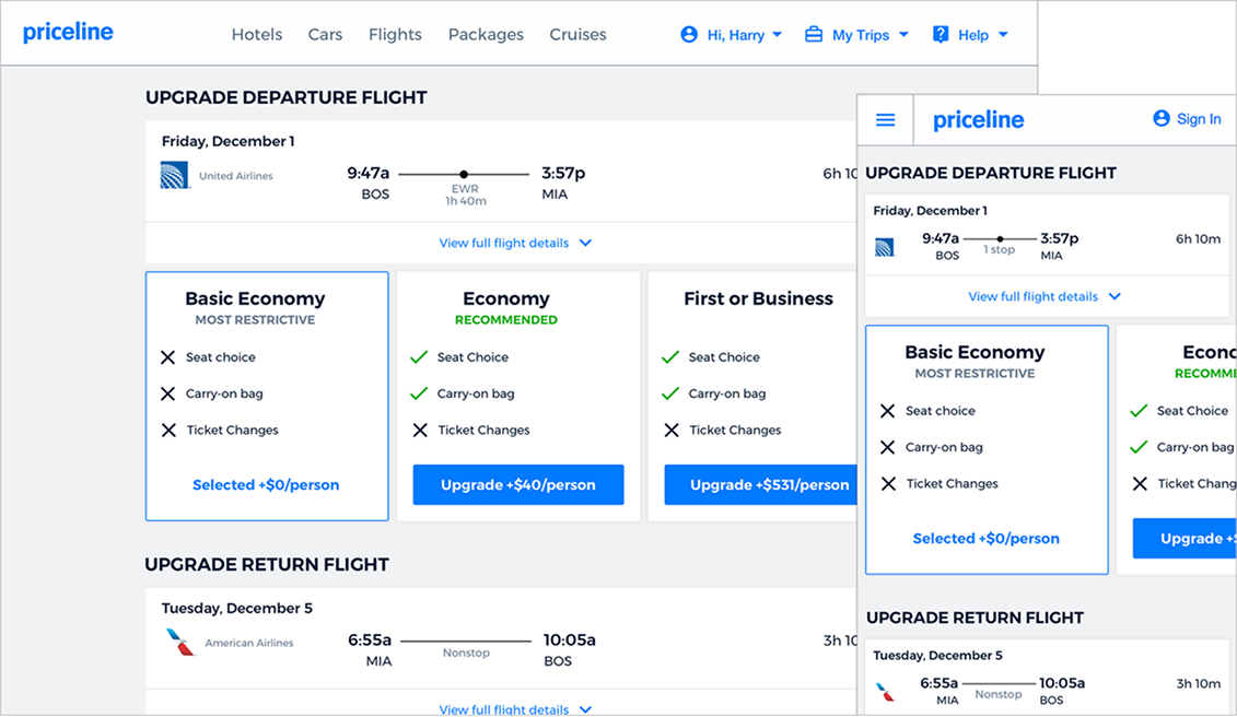 Priceline Flight Fare Brands project preview